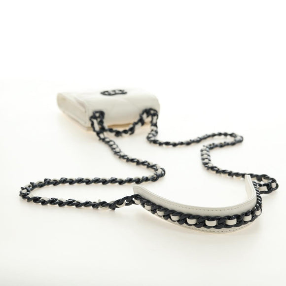 CHANEL Matelasse Chain Shoulder Bag Lamb Skin 2way White Silver CC Auth 181828M