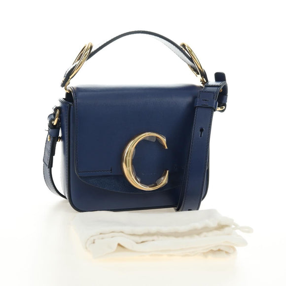 Chloe Chloe C Hand Bag Leather 2way Blue Gold Auth 181830M
