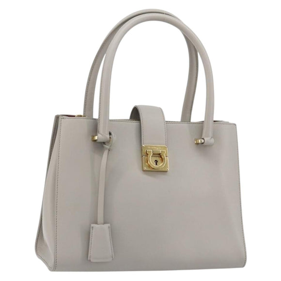 Salvatore Ferragamo Gancini Handtasche Leder Grau Gold Original 181831A