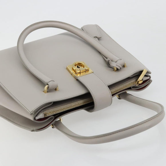 Salvatore Ferragamo Gancini Handtasche Leder Grau Gold Original 181831A