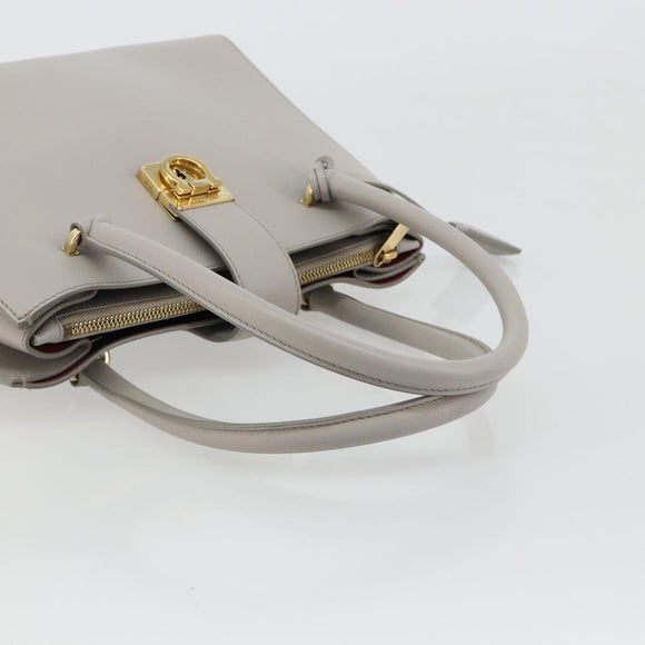 Salvatore Ferragamo Gancini Handtasche Leder Grau Gold Original 181831A