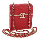 CHANEL Matelasse Chain Shoulder Bag Lamb Skin Red Gold CC Auth 181834SAM-1