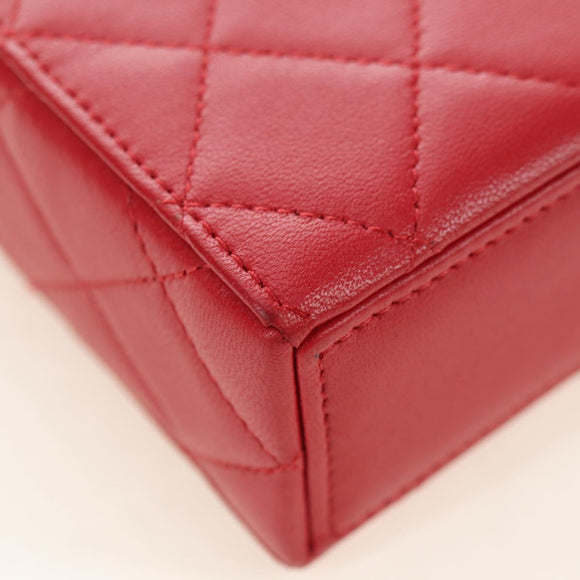 CHANEL Matelasse Chain Shoulder Bag Lamb Skin Red Gold CC Auth 181834SAM