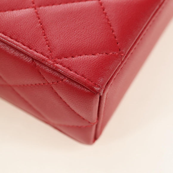 CHANEL Matelasse Chain Shoulder Bag Lamb Skin Red Gold CC Auth 181834SAM