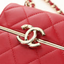 CHANEL Matelasse Chain Shoulder Bag Lamb Skin Red Gold CC Auth 181834SAM-18