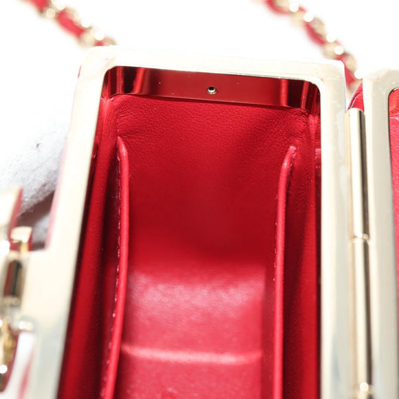 CHANEL Matelasse Chain Shoulder Bag Lamb Skin Red Gold CC Auth 181834SAM