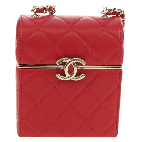 CHANEL Matelasse Chain Shoulder Bag Lamb Skin Red Gold CC Auth 181834SAM