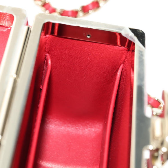 CHANEL Matelasse Chain Shoulder Bag Lamb Skin Red Gold CC Auth 181834SAM