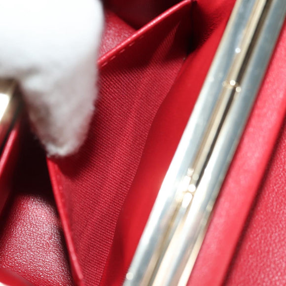 CHANEL Matelasse Chain Shoulder Bag Lamb Skin Red Gold CC Auth 181834SAM