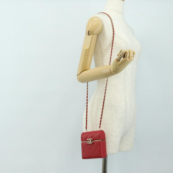 CHANEL Matelasse Chain Shoulder Bag Lamb Skin Red Gold CC Auth 181834SAM
