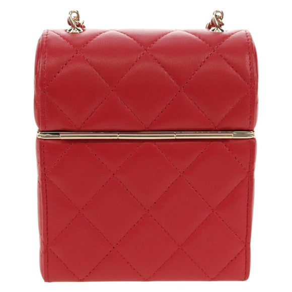 CHANEL Matelasse Chain Shoulder Bag Lamb Skin Red Gold CC Auth 181834SAM