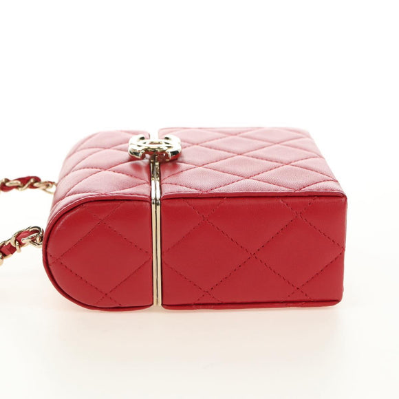 CHANEL Matelasse Chain Shoulder Bag Lamb Skin Red Gold CC Auth 181834SAM