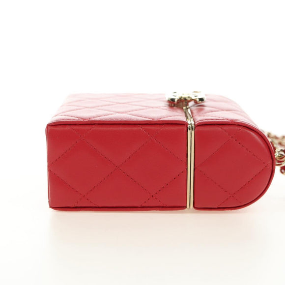 CHANEL Matelasse Chain Shoulder Bag Lamb Skin Red Gold CC Auth 181834SAM