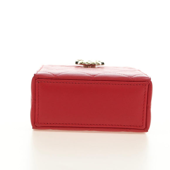 CHANEL Matelasse Chain Shoulder Bag Lamb Skin Red Gold CC Auth 181834SAM