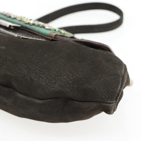 PRADA Umhängetasche Leder Dunkelbraun Silber Auth 181835M