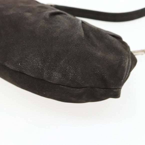 PRADA Umhängetasche Leder Dunkelbraun Silber Auth 181835M