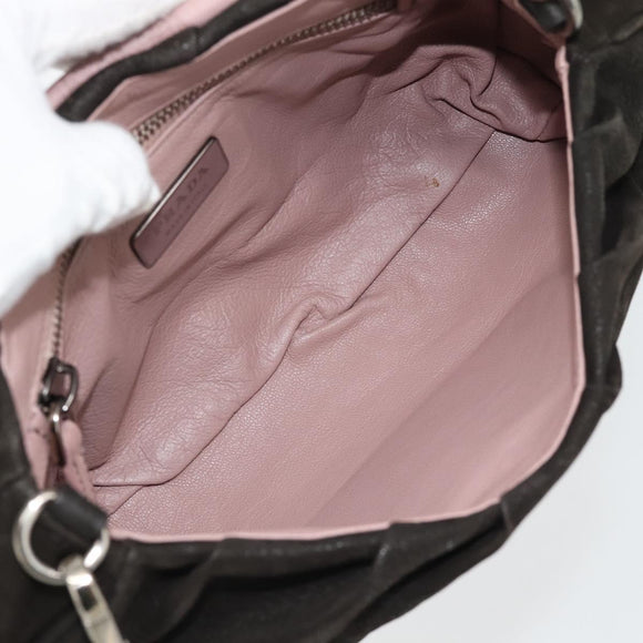 PRADA Umhängetasche Leder Dunkelbraun Silber Auth 181835M