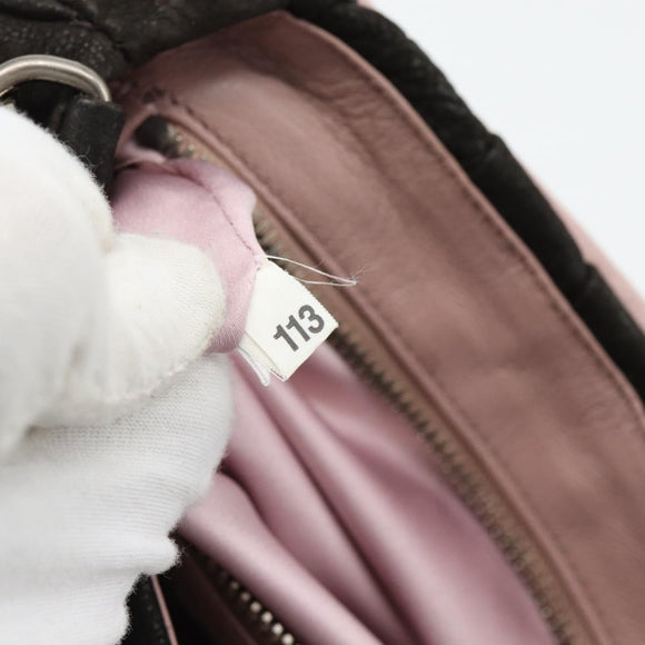 PRADA Umhängetasche Leder Dunkelbraun Silber Auth 181835M