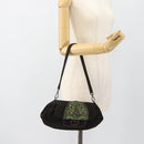 PRADA Umhängetasche Leder Dunkelbraun Silber Auth 181835M-23