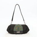 PRADA Umhängetasche Leder Dunkelbraun Silber Auth 181835M-24