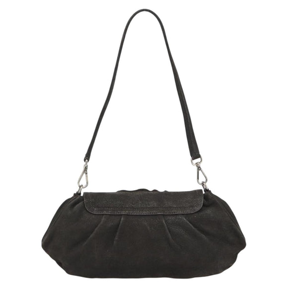 PRADA Umhängetasche Leder Dunkelbraun Silber Auth 181835M