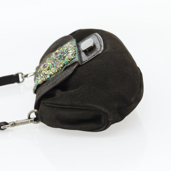 PRADA Umhängetasche Leder Dunkelbraun Silber Auth 181835M