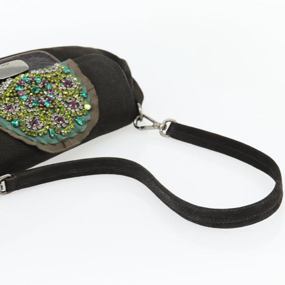 PRADA Umhängetasche Leder Dunkelbraun Silber Auth 181835M