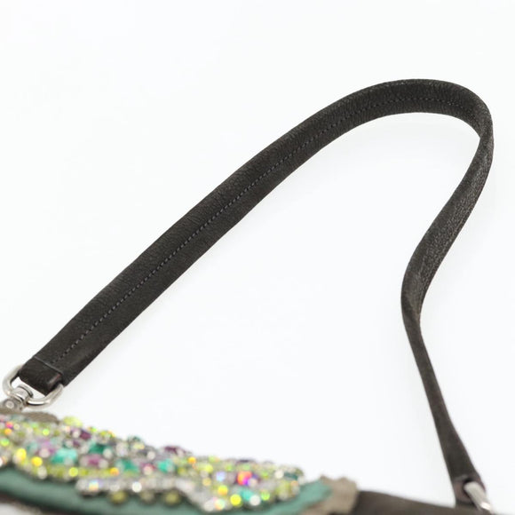 PRADA Umhängetasche Leder Dunkelbraun Silber Auth 181835M