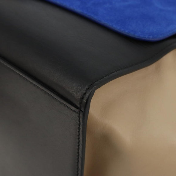 CELINE Trapeze Hand Bag Suede 2way Blue Gold Auth 181841