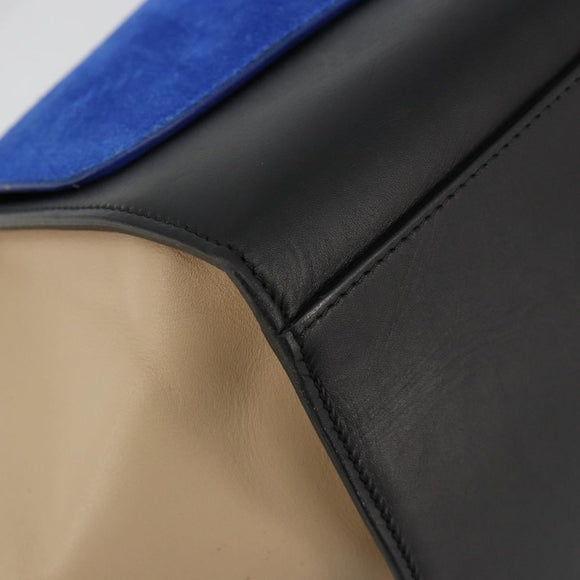 CELINE Trapeze Hand Bag Suede 2way Blue Gold Auth 181841