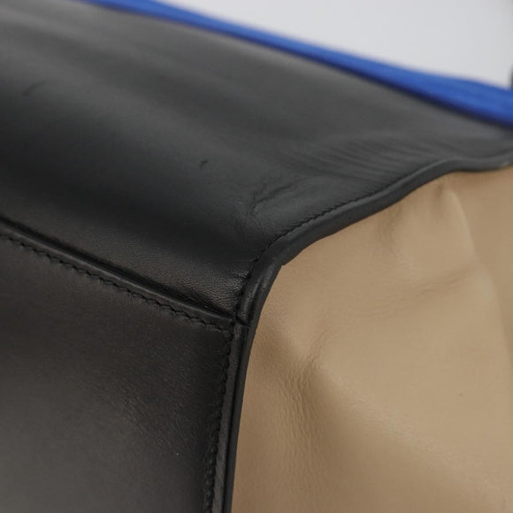 CELINE Trapeze Hand Bag Suede 2way Blue Gold Auth 181841