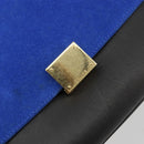 CELINE Trapeze Hand Bag Suede 2way Blue Gold Auth 181841-14