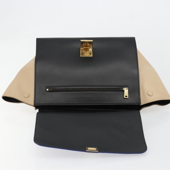 CELINE Trapeze Hand Bag Suede 2way Blue Gold Auth 181841