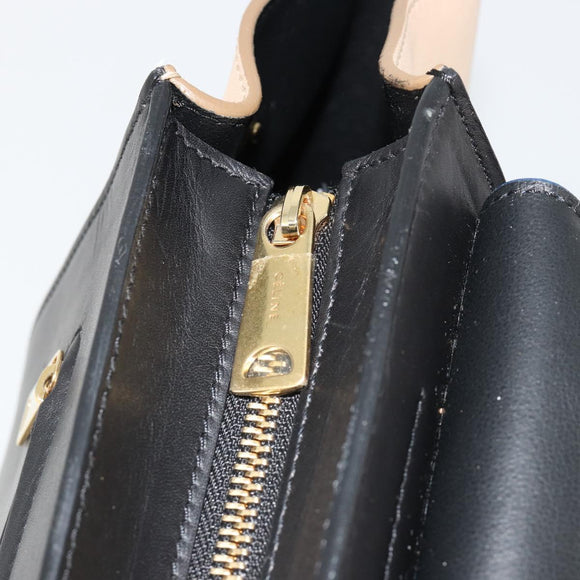 CELINE Trapeze Hand Bag Suede 2way Blue Gold Auth 181841