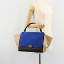 CELINE Trapeze Hand Bag Suede 2way Blue Gold Auth 181841-24