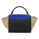 CELINE Trapeze Hand Bag Suede 2way Blue Gold Auth 181841-3