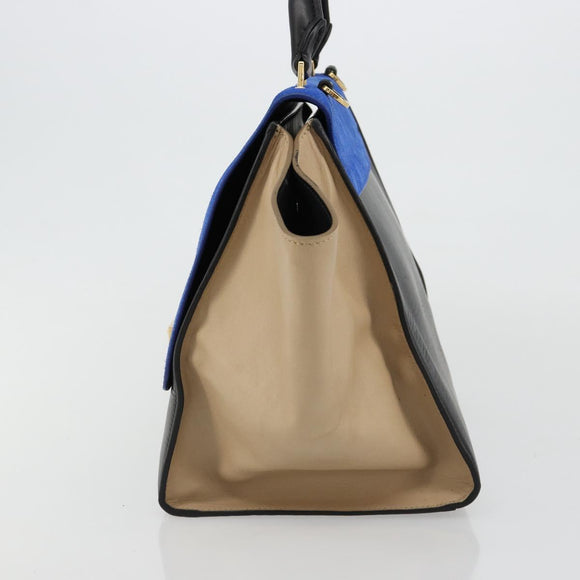 CELINE Trapeze Hand Bag Suede 2way Blue Gold Auth 181841