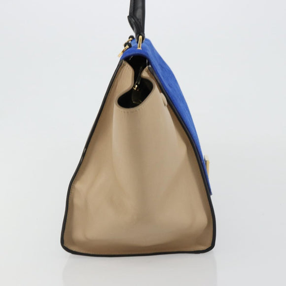CELINE Trapeze Hand Bag Suede 2way Blue Gold Auth 181841