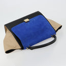 CELINE Trapeze Hand Bag Suede 2way Blue Gold Auth 181841-6