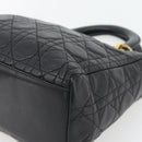Christian Dior Canage Lady Dior Hand Bag Lamb Skin Black Gold Auth 181843A-10