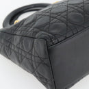 Christian Dior Canage Lady Dior Hand Bag Lamb Skin Black Gold Auth 181843A-11