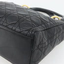 Christian Dior Canage Lady Dior Hand Bag Lamb Skin Black Gold Auth 181843A-12