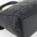 Christian Dior Canage Lady Dior Hand Bag Lamb Skin Black Gold Auth 181843A-13
