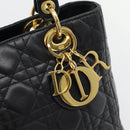 Christian Dior Canage Lady Dior Hand Bag Lamb Skin Black Gold Auth 181843A-14