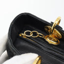 Christian Dior Canage Lady Dior Hand Bag Lamb Skin Black Gold Auth 181843A-15