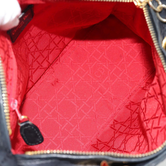 Christian Dior Canage Lady Dior Hand Bag Lamb Skin Black Gold Auth 181843A