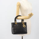 Christian Dior Canage Lady Dior Hand Bag Lamb Skin Black Gold Auth 181843A-22