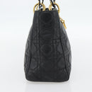 Christian Dior Canage Lady Dior Hand Bag Lamb Skin Black Gold Auth 181843A-4