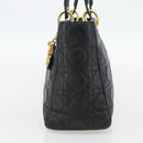 Christian Dior Canage Lady Dior Hand Bag Lamb Skin Black Gold Auth 181843A-5