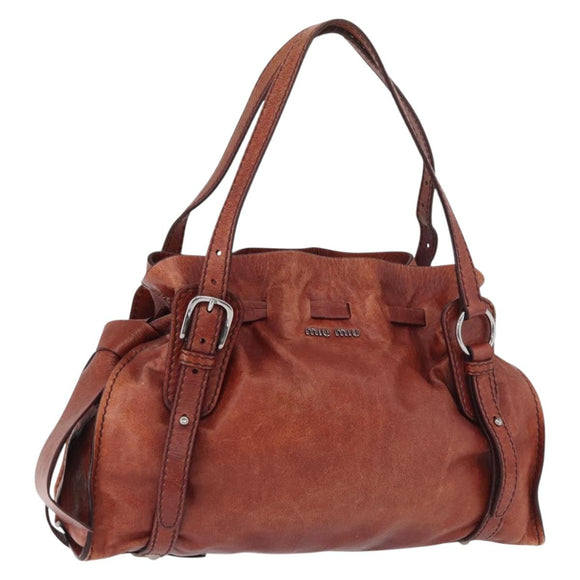 Miu Miu Tote Bag Leather Red Silver Auth 181844A